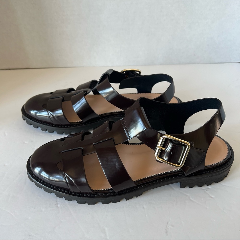 J. Crew Black Sandals with Gold Buckle